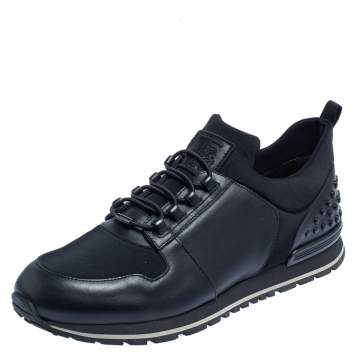 Pre Owned Tod's Black Leather and Neoprene Low Top Sneakers Size 42.5