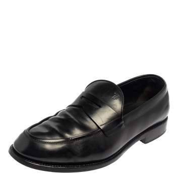 Pre Owned Tod's Black Leather Penny Slip On Loafers Size 43