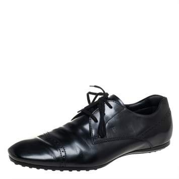 Pre Owned Tod's Black Leather Lace Up Oxford Size 41.5