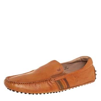 Pre Owned Tods Light Brown Leather Slip On Loafers Size 44.5