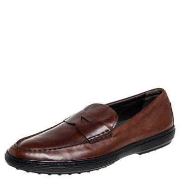 Pre Owned Tod's Brown Leather Slip On Loafers Size 47