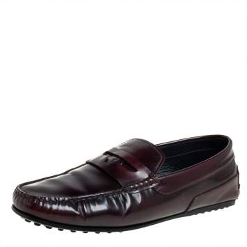 Pre Owned Tods Burgundy Leather Slip On Loafers Size 41