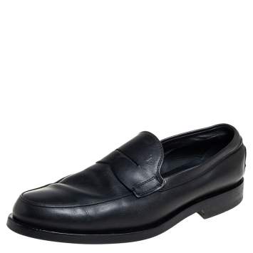 Pre Owned Tod's Black Leather Slip On Loafers Size 41 