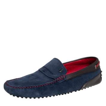 Pre Owned Tods By Ferrari Blue/Brown Suede And Leather Slip On Loafer Size 43