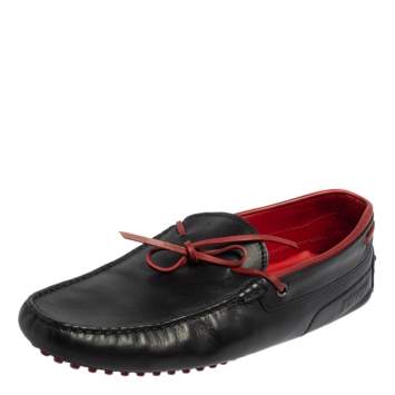 Pre Owned Tod's By Ferrari Black Leather Bow Slip On Loafers Size 43