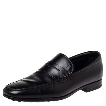 Pre Owned Tod's Black Leather Penny Loafers Size 39.5