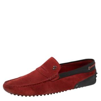 Pre Owned Tod's for Ferrari Red Suede Slip On Loafers Size 43