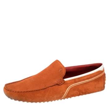 مملوكة مسبقًا Tod's for Ferrari Orange Suede and White Leather Loafers Size 43