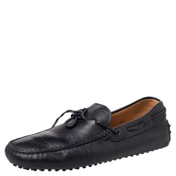Pre Owned Tod's Black Leather Bow Slip On Loafers Size 41.5