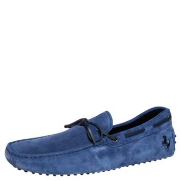 Pre Owned Tod's By Ferrari Blue Suede Bow Loafers Size 47