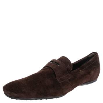 Pre Owned Tod's Brown Suede Slip On Loafers Size 45