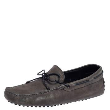 Pre Owned Tod's Dark Grey Suede Slip On Bow Loafers Size 41