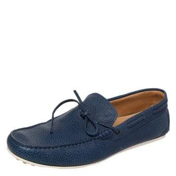 Pre Owned Tod's Blue Leather Bow Slip On Loafers Size 45