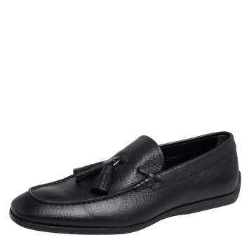 Pre Owned Tod's Black Leather Tassel Loafers Size 43