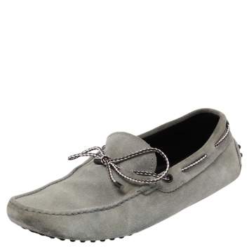 Pre Owned Tod's Grey Suede Bow Slip On Loafers Size 42.5