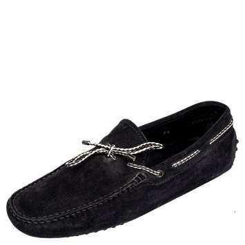Pre Owned Tod's Black Suede Bow Slip On Loafers Size 41.5