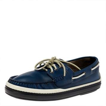 Pre Owned Tod's Blue Leather Lace Up Boat Shoes Size 39.5