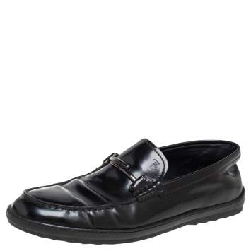 Pre Owned Tods Black  Leather Double T Slip On Loafers Size 39.5