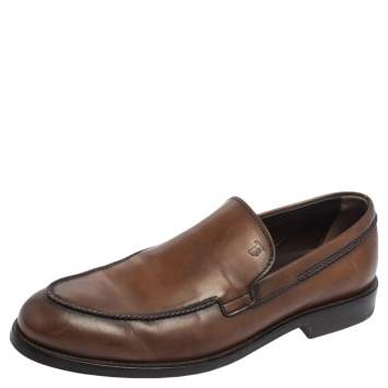 Pre Owned Tod's Brown Leather Slip On Loafers Size 42