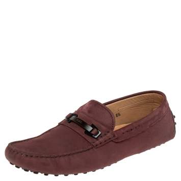 Pre Owned Tod's Burgundy Nubuck Leather Bit Slip On Loafers Size 42.5