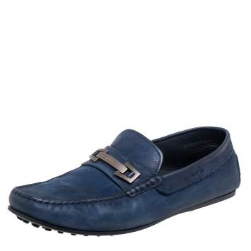 Pre Owned Tod's Navy Blue Nubuck Leather Bit Slip On Loafers Size 42.5