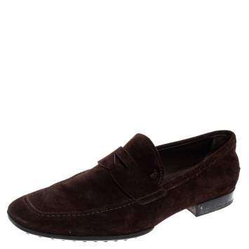 Pre Owned Tod's  Dark Brown Suede Penny Slip On Loafer Size 45.5