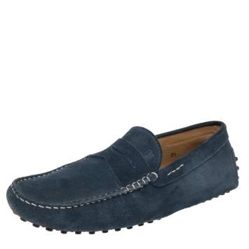 Pre Owned Tod's Blue Suede Penny Slip On Driving Loafers Size 42.5 