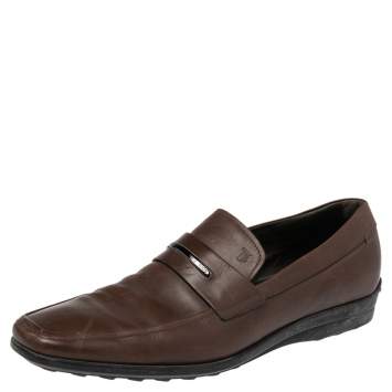 Pre Owned Tod's Brown Leather Slip On Loafers Size 45