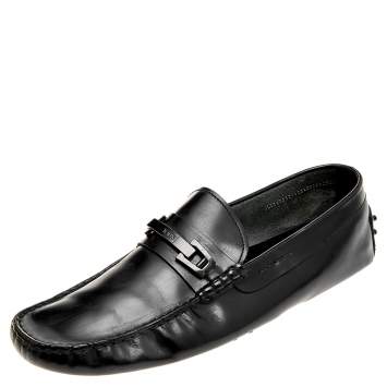 Pre Owned Tod's Black Leather Buckle Loafers Size 44.5