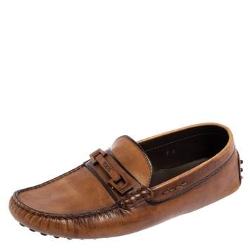 Pre Owned Tod's Brown Leather Driving Slip On Loafers Size 41
