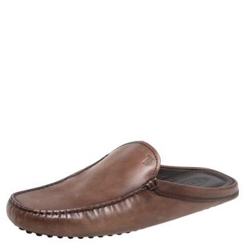 مملوكة مسبقًا Tod's Dark Brown Leather Flat Loafer Mules Size 41.5