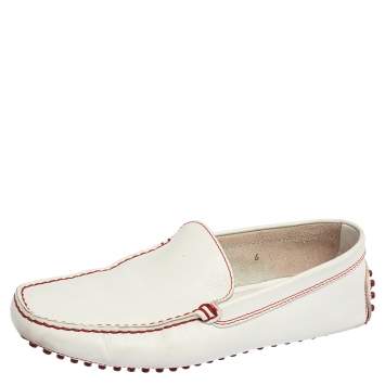 Pre Owned Tod's For Ferrari White Leather Slip On Loafers Size 39.5