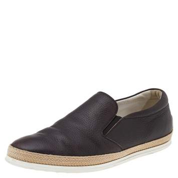 Pre Owned Tod's Dark Brown Leather Slip On Sneakers Size 42.5