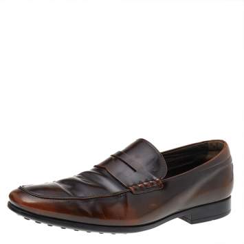 Pre Owned Tod's Dark Brown Leather Slip On Penny Loafers Size 43