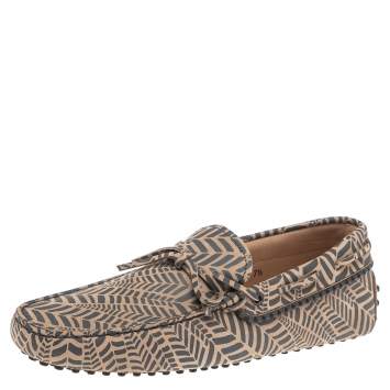 مملوكة مسبقًا Tod's Beige/Black Printed Leather Bow Loafers Size 41.5