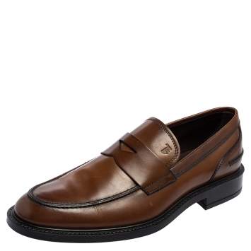 Pre Owned Tod's Brown Leather Slip-On Loafers Size 42