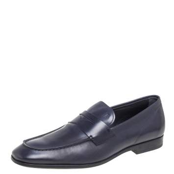 Pre Owned Tod's Dark Blue Leather Penny Loafers Size 44