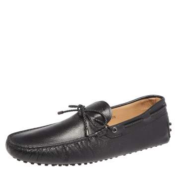 Pre Owned Tod's Black Leather Slip on Loafers Size 45