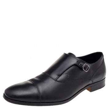Pre Owned Tod's Black Leather Monk Strap Shoes Size 42.5 