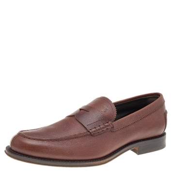 Pre Owned Tod's Brown Leather Slip on Loafers Size 41.5
