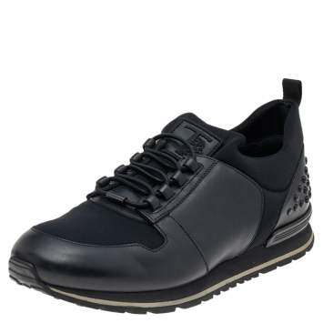 Pre Owned Tod's Black Leather And Neoprene Low Top Sneakers Size 40