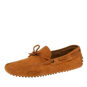 Pre Owned Tod's Orange Suede Bow Driver Loafers Size 43