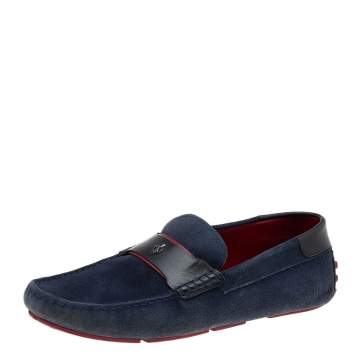 Pre Owned Tod's For Ferrari Navy Blue/Black Suede and Leather Slip On Loafers Size 43