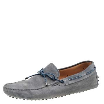 Pre Owned Tod's Grey Suede Braided Bow Slip On Loafers Size 43