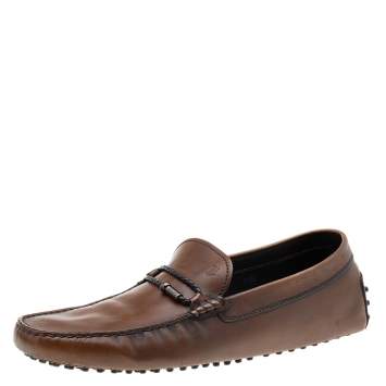 Pre Owned Tod's Brown Leather Slip On Driving Loafers Size 46.5