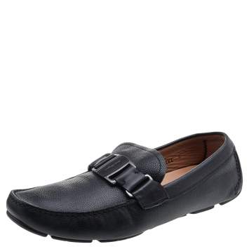 Pre Owned Salvatore Ferragamo Black Leather Slip On Loafers Size 41