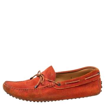 Pre Owned Tod's Orange Suede Bow Loafers Size 41