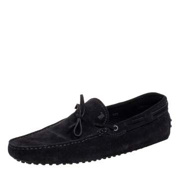 Pre Owned Tod's Black Suede Bow Gommino Loafers Size 45