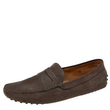 Pre Owned Tod's Brown Nubuck Leather Penny Slip On Loafers Size 44.5