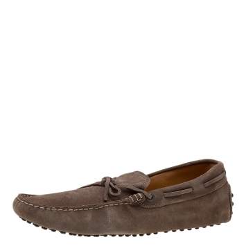 Pre Owned Tod's Brown Suede Bow Slip On Loafers Size 43